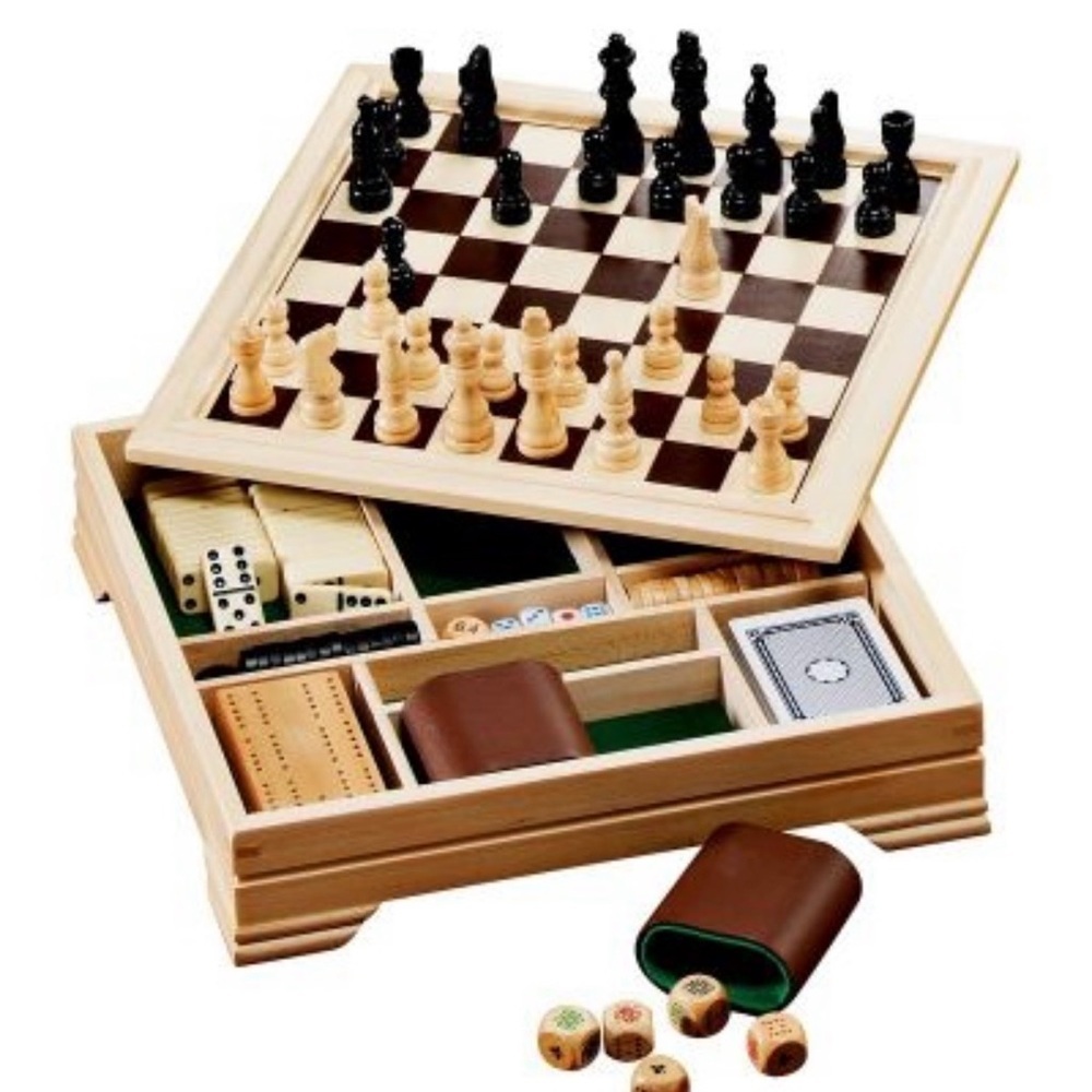 New Lifestyle 7-in-1 Desktop Game Set Wood Checkers Chess Backgammon Cribbage